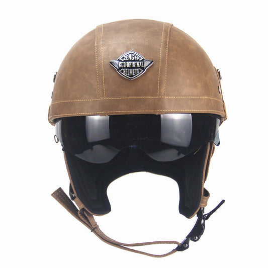 Motorcycle Scooter Half Face Helmet - Leather