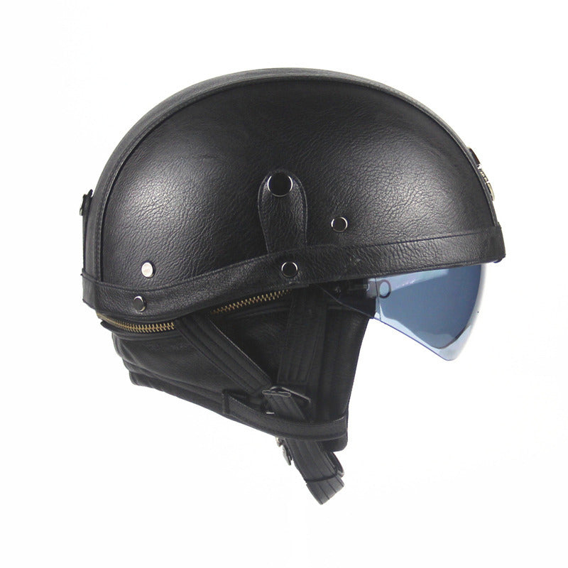 Motorcycle Scooter Half Face Helmet - Leather