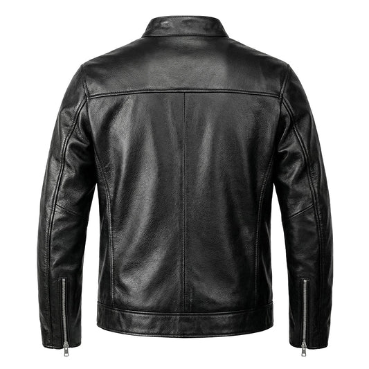 Casual Black Motorcycle Leather Jacket