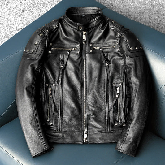 Rivet Punk Motorcycle Leather Jacket