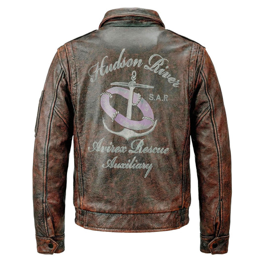 Bomber Badge Retro Motorcycle Leather Jacket