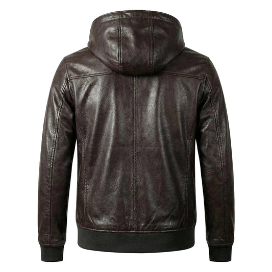 Hooded Casual Versatile Motorcycle Leather Jacket
