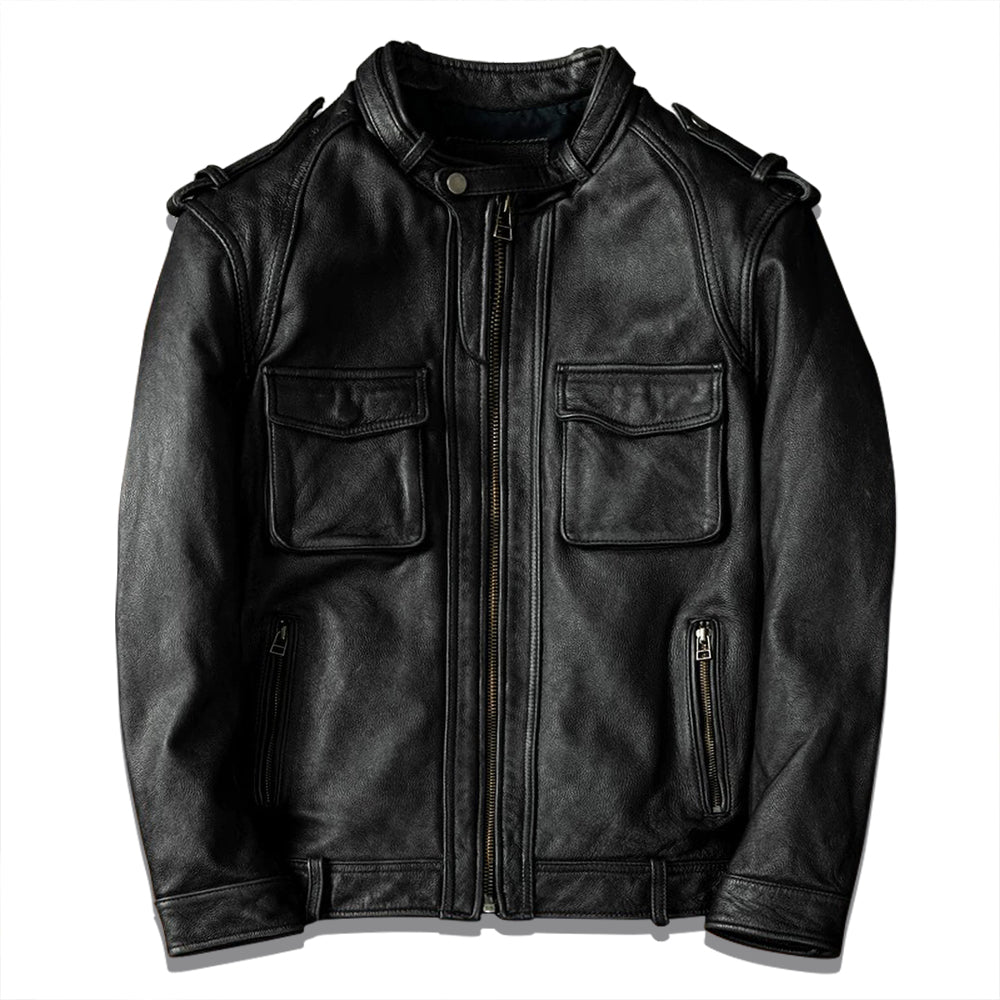 Top Layer Cowhide Retro Leather Motorcycle Jacket