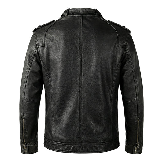 Top Layer Cowhide Retro Leather Motorcycle Jacket
