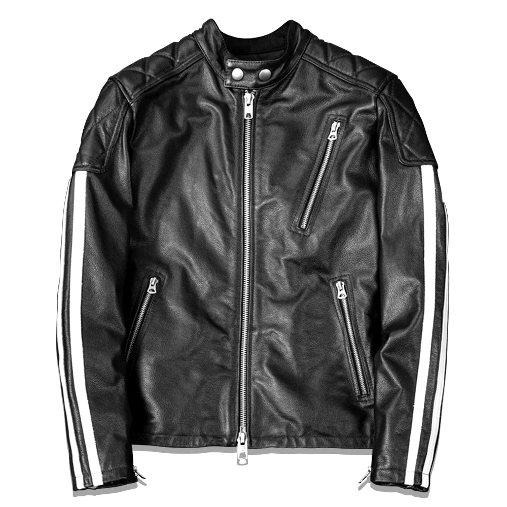 Plaid Stripes Motorcycle Genuine Leather Jacket