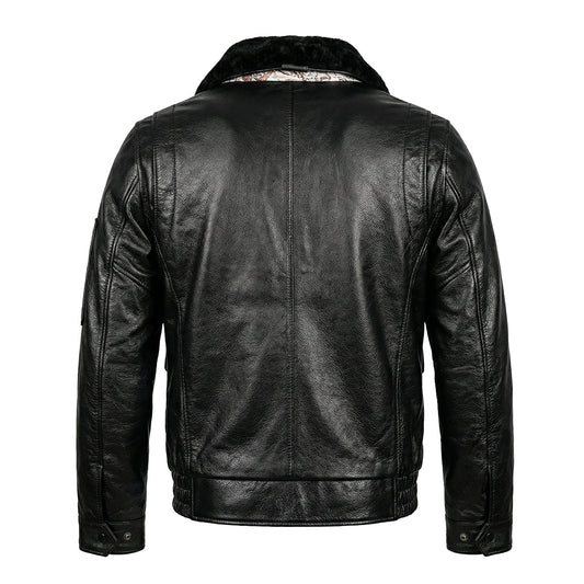 Large Size Black Cotton Motorcycle Leather Jacket