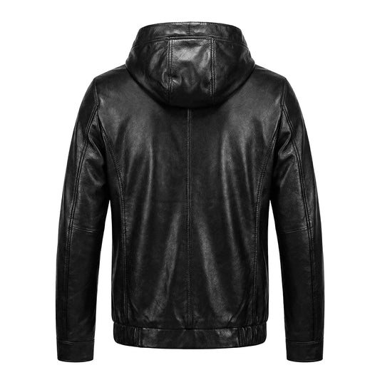Hooded Black Motorcycle Genuine Leather Jacket