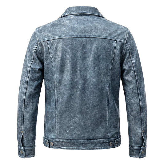 Amekaji Distressed Blue Genuine Leather Jacket