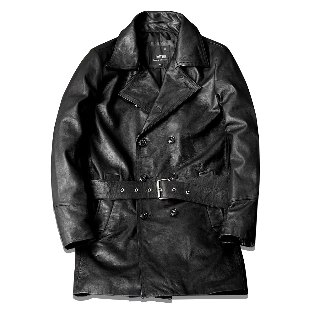 Mid-Length Windproof Suit-Style Genuine Leather Jacket