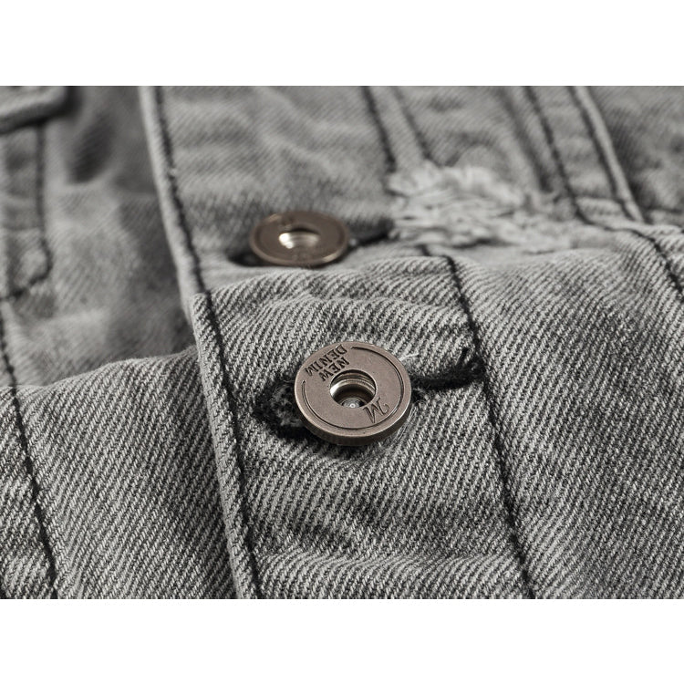 Ripped Denim Vest Grey For Motorcycle Bikers