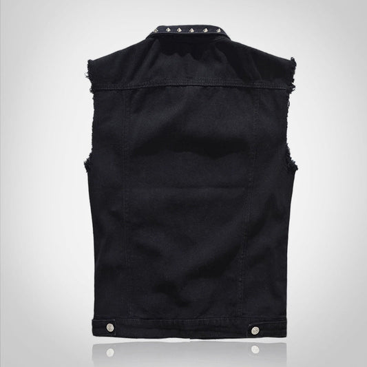 Retro Punk Rivet Black Denim Vest