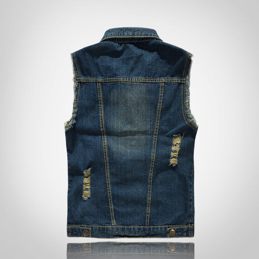 Stylish Ripped Blue Denim Vest