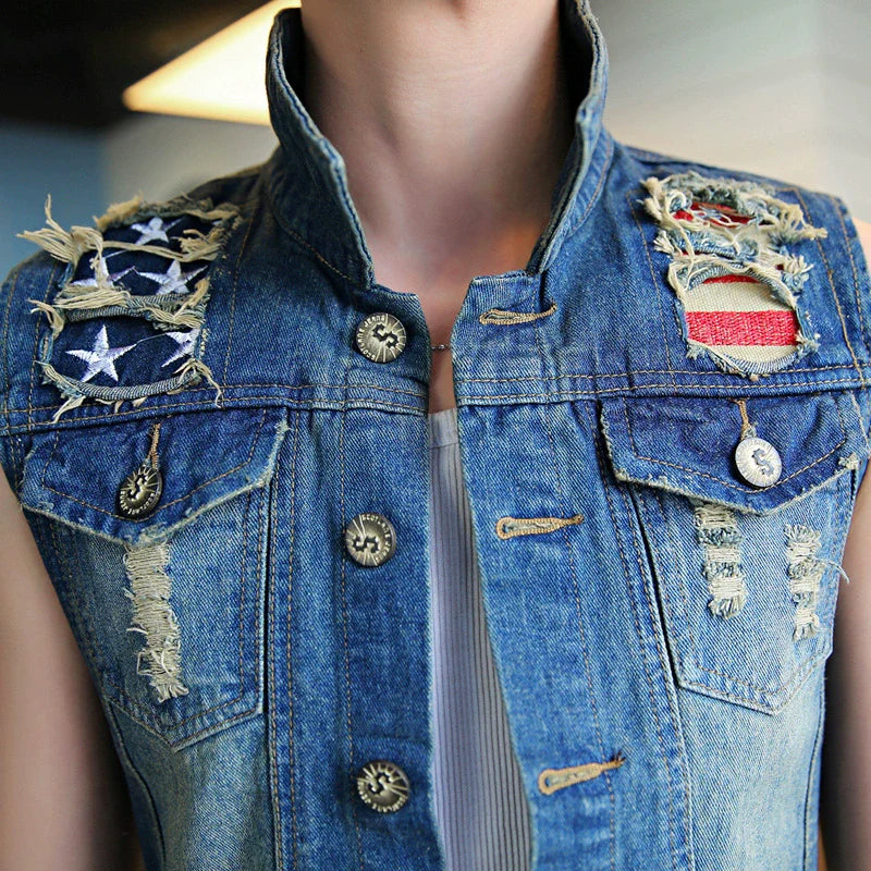 Stylish Motorcycle Ripped Denim Vest