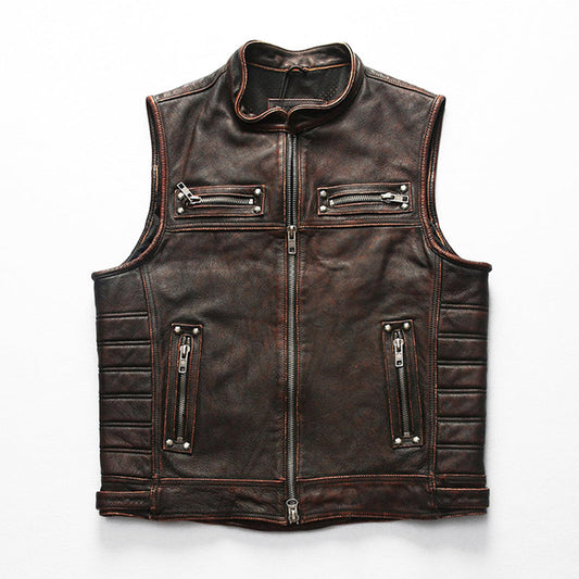 Motorcycle Rivets Genuine Leather Vest