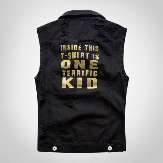 Terrific Letter Print Denim Vest