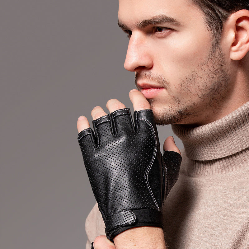 Short Cuff Meshed Genuine Leather Gloves