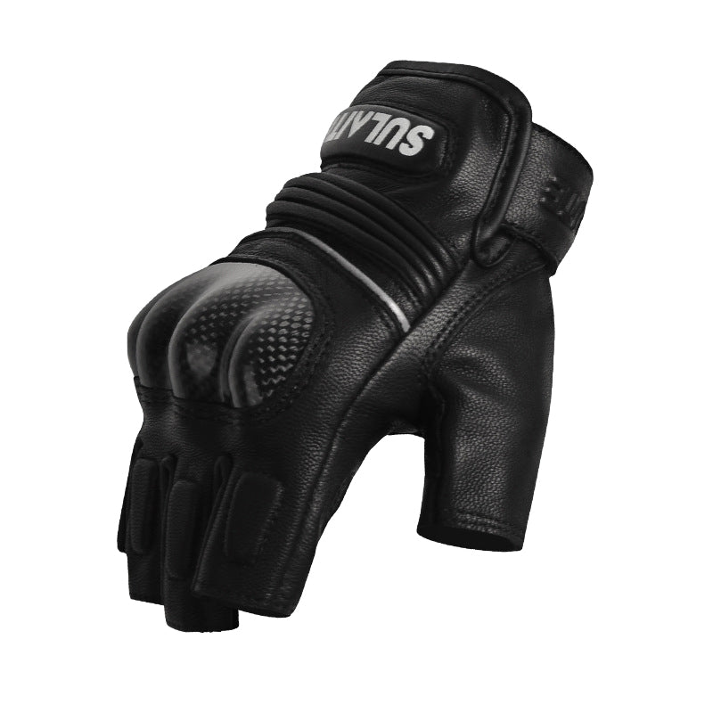 Summer Carbon Fiber Genuine Leather Fingerless Gloves