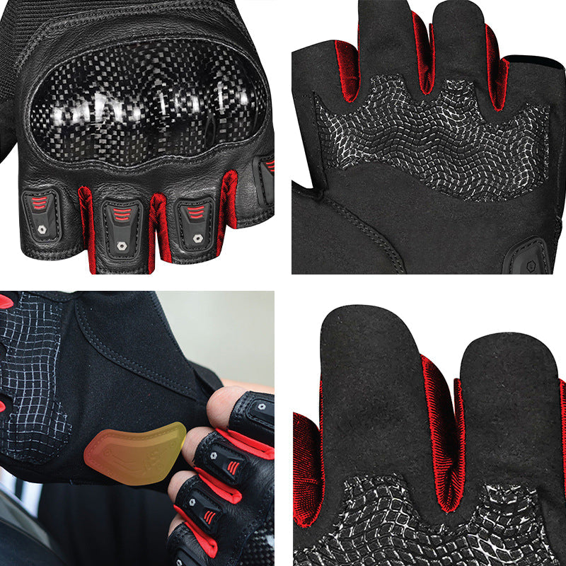 Carbon Fibre Leather Protective Fingerless Gloves