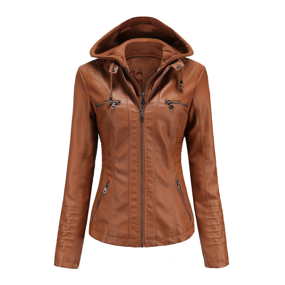 Women's Leather Jacket with Hood