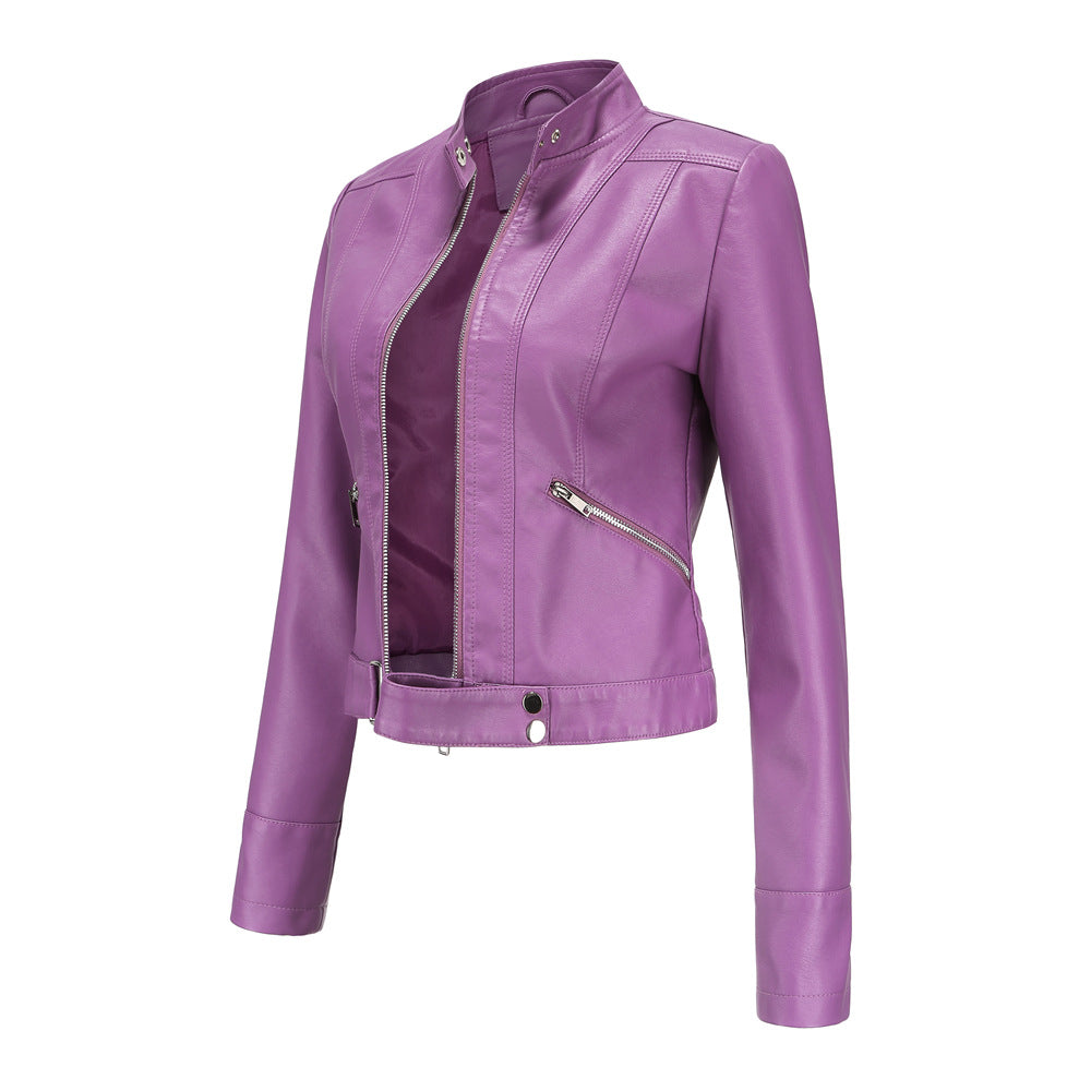 Women's Cropped Faux Leather Moto Jacket