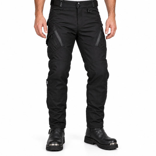 Men’s VX2 Water-Repellent Armoured Riding Trousers — front fit, waist-down studio view