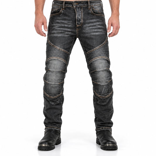 Men's Motorcycle Kevlar Tear-Resistant Denim Jeans — front fit, waist-down studio view