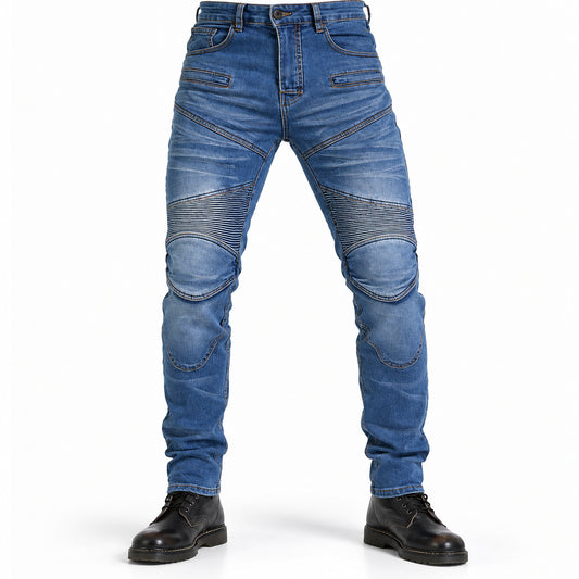 Motorcycle Riding PK718 Jeans With Protection Gear - Blue – model front view
