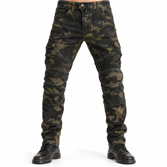 Motorcycle Racing Denim LB1 Trousers with Protective Pads – Camo – model front view