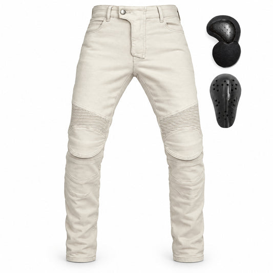 Men's Antique White Riding Trousers – product and removable armour on white