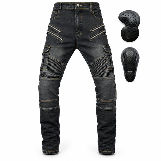 Apex 24 Men's Motorcycle Riding Jeans – product and removable armour on white