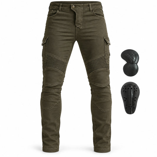 Men’s Throttle 69 Winter Warm Moto Riding Jeans – product and removable armour on white
