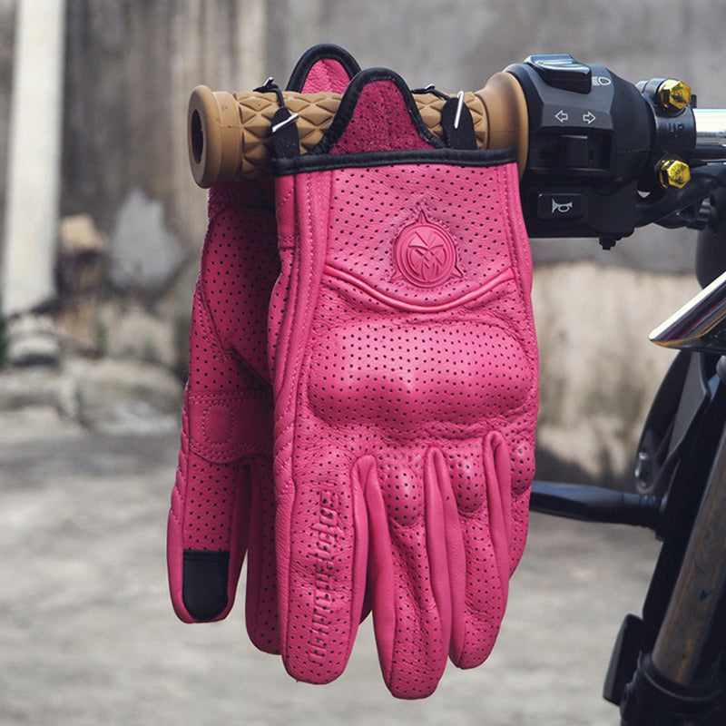 Women's Short Cuff Motorcycle Leather Gloves