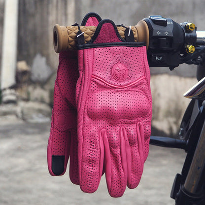 Women's Short Cuff Motorcycle Leather Gloves