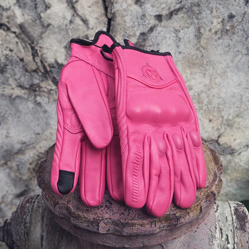 Women's Short Cuff Motorcycle Leather Gloves