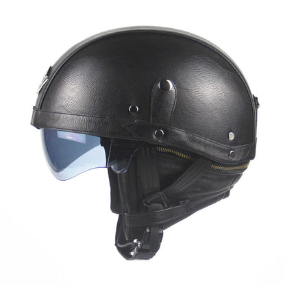Motorcycle Scooter Half Face Helmet -  Leather