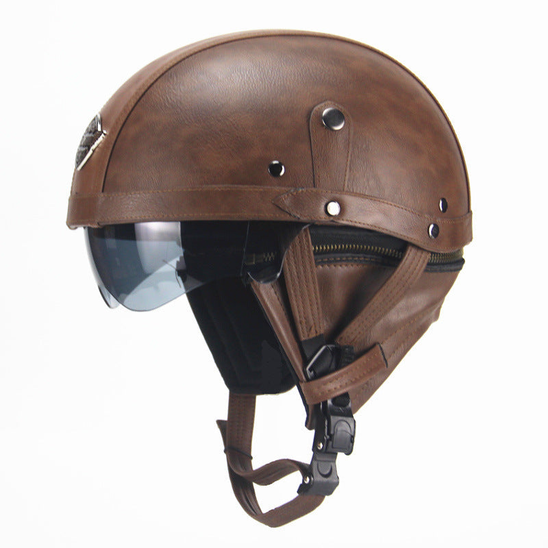 Motorcycle Scooter Half Face Helmet -  Leather