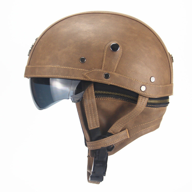Motorcycle Scooter Half Face Helmet -  Leather