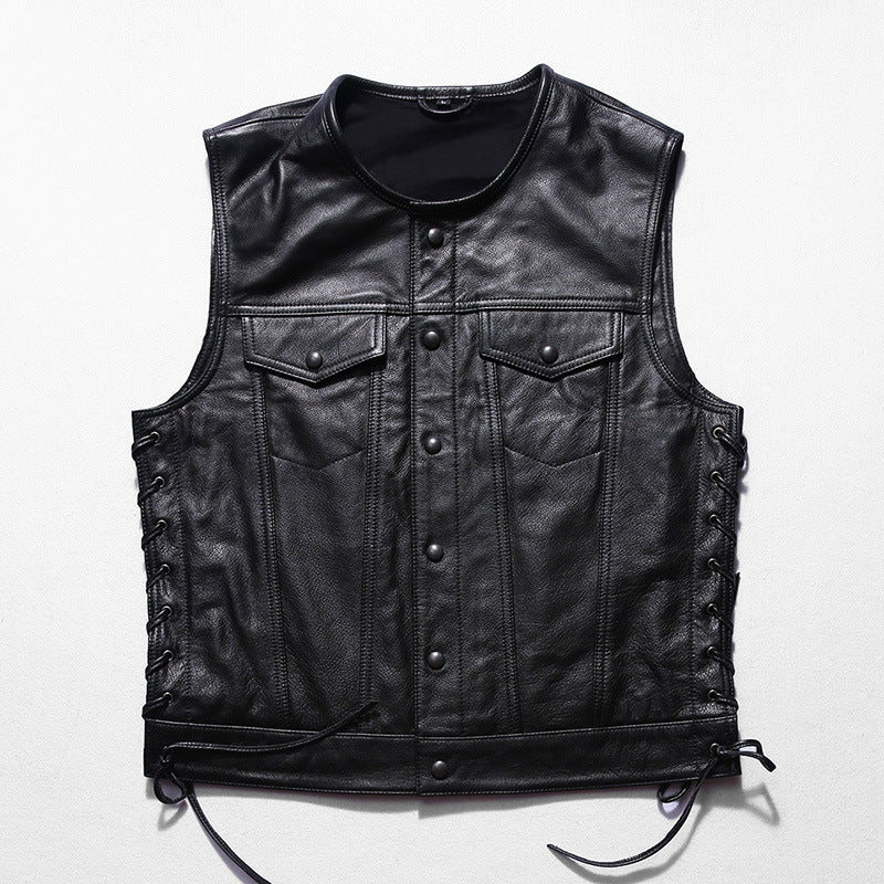 Motorcycle Skull Wings Leather Vest Side Laces