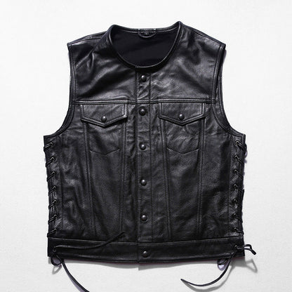 Motorcycle Skull Wings Leather Vest Side Laces