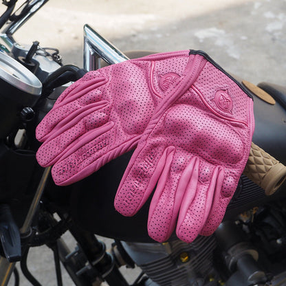 Women's Short Cuff Motorcycle Leather Gloves