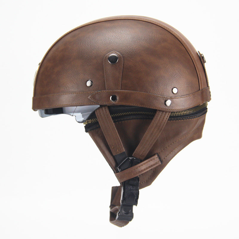 Motorcycle Scooter Half Face Helmet -  Leather
