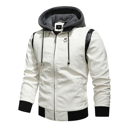 Biker Racing Jacket with Detachable Hood Warm Jacket