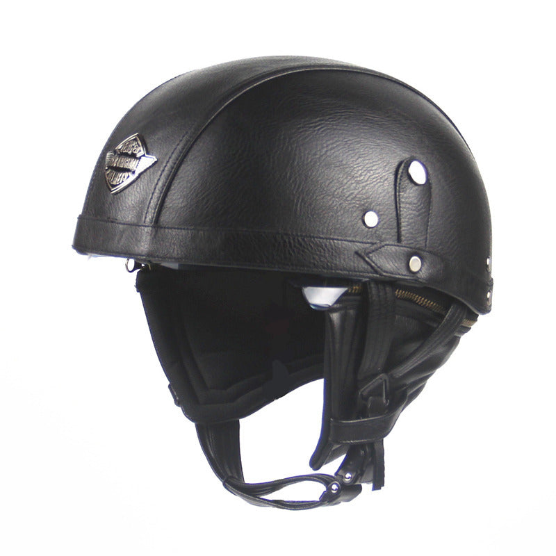 Motorcycle Scooter Half Face Helmet -  Leather