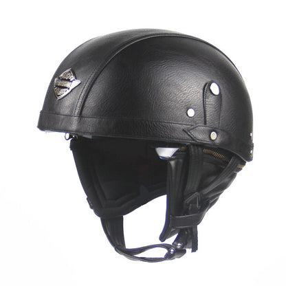 Motorcycle Scooter Half Face Helmet -  Leather
