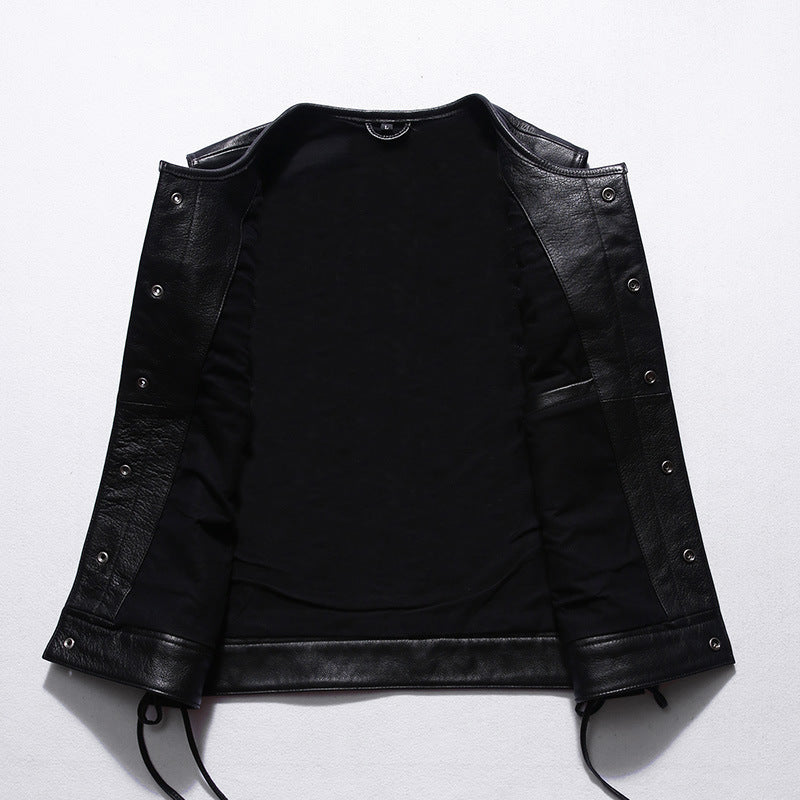Motorcycle Skull Wings Leather Vest Side Laces