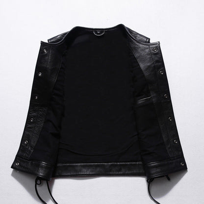 Motorcycle Skull Wings Leather Vest Side Laces