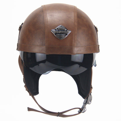 Motorcycle Scooter Half Face Helmet -  Leather