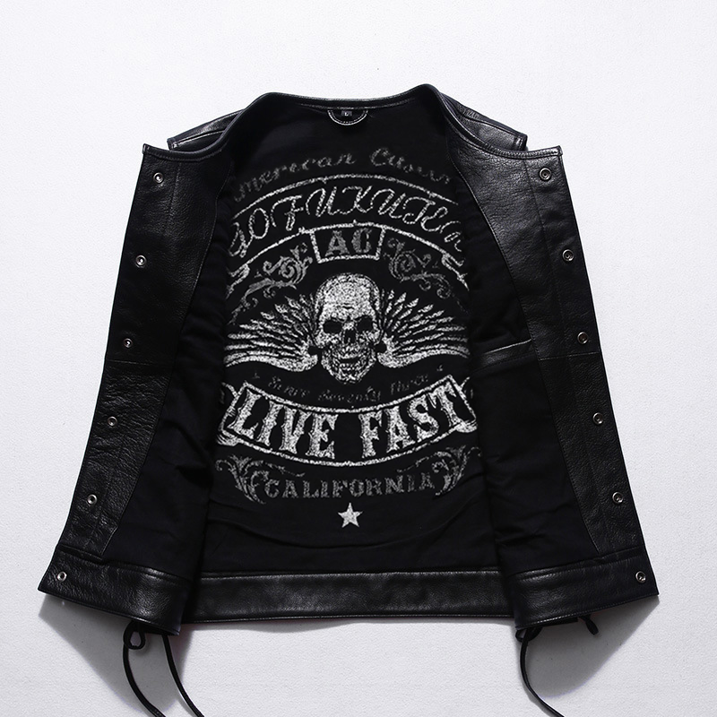 Motorcycle Skull Wings Leather Vest Side Laces
