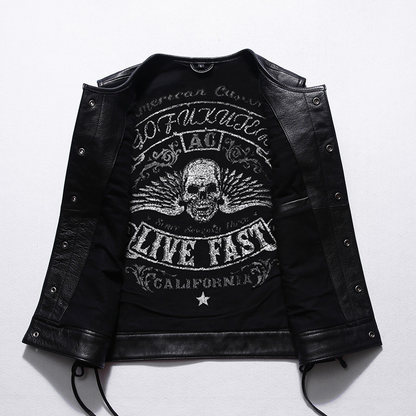 Motorcycle Skull Wings Leather Vest Side Laces