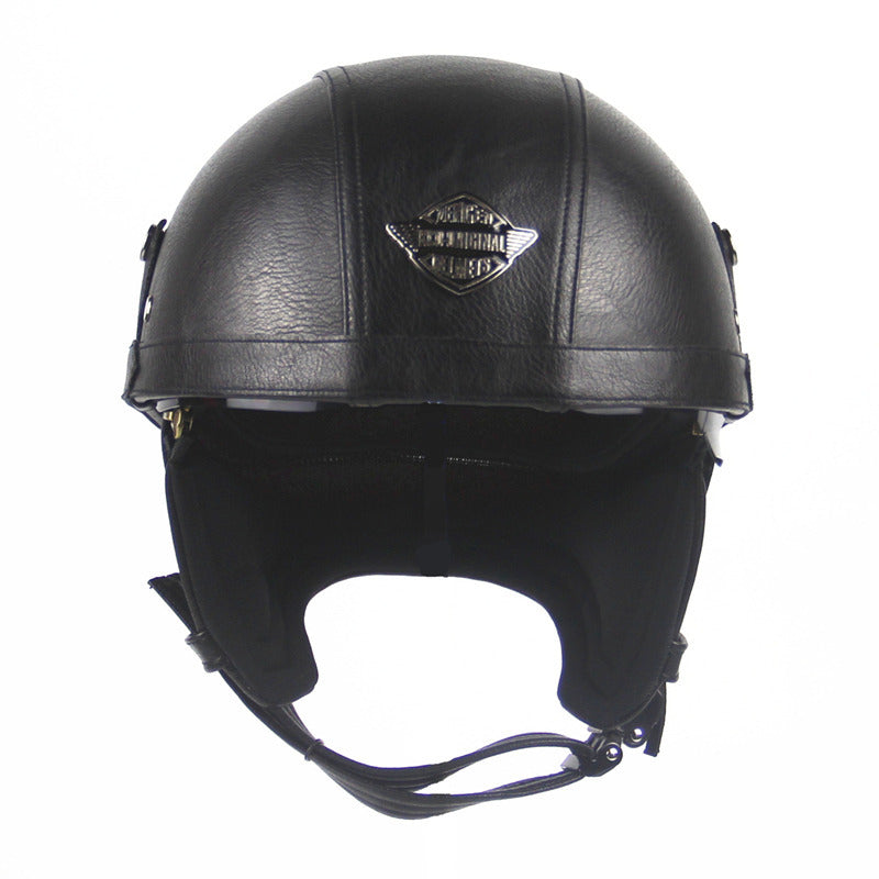 Motorcycle Scooter Half Face Helmet -  Leather